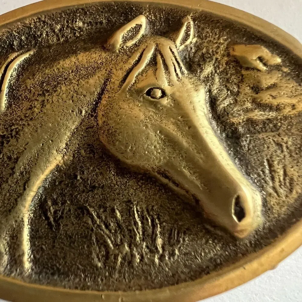 Vintage Belt Buckle Brass Horse Head BTS Equestrian